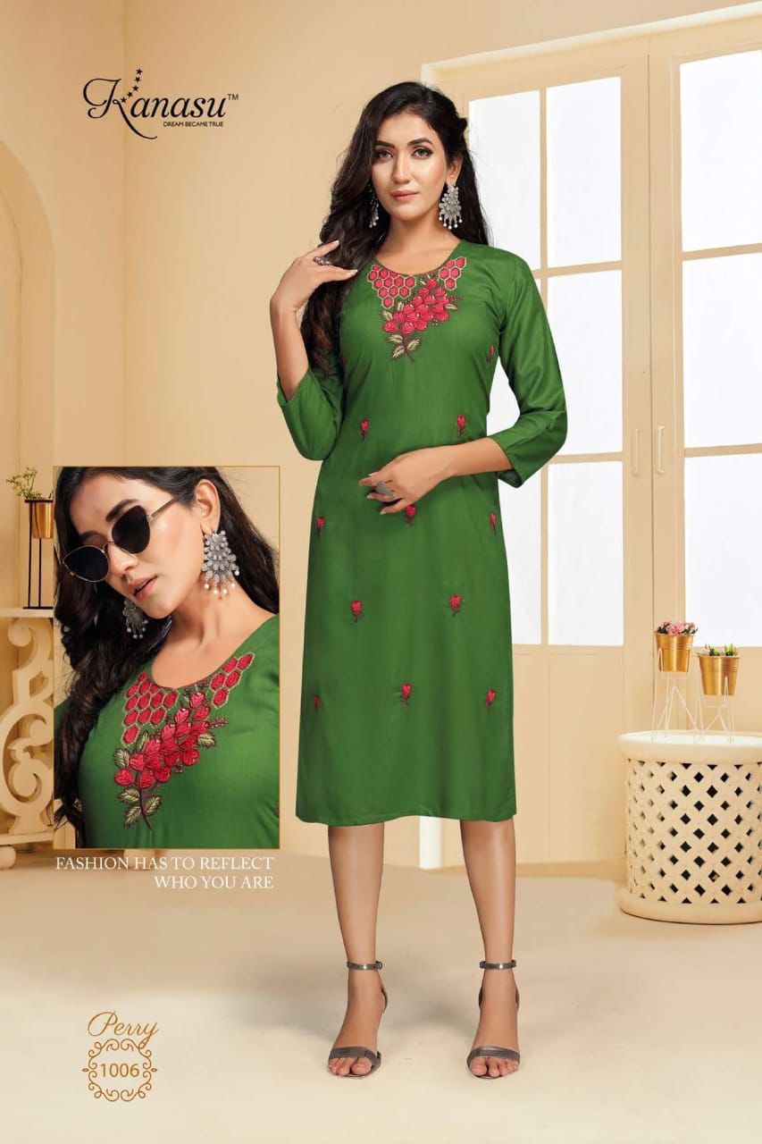 Kanasu Perry Classic Ethnic Wear Heavy Rayon Designer Kurti Collection